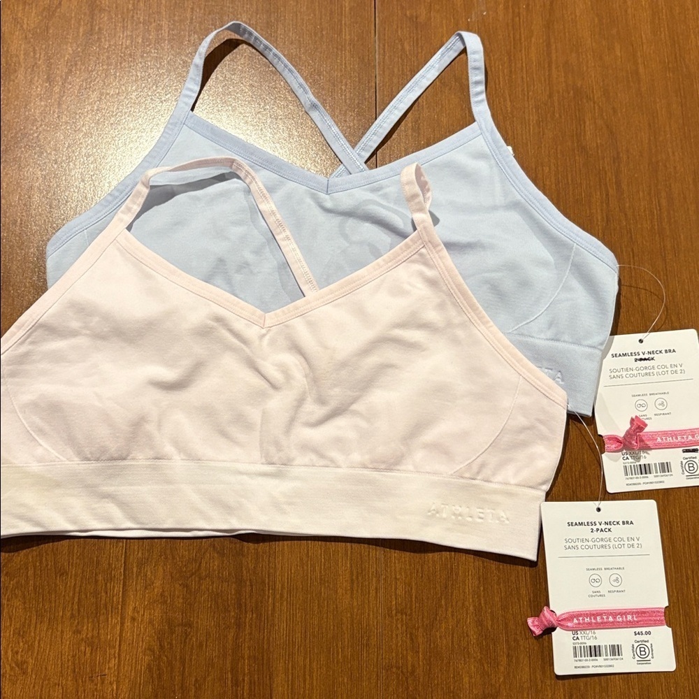 NWT Athleta Girl Seamless V Neck 2 pack Blossom/Gossamer Sz 16.